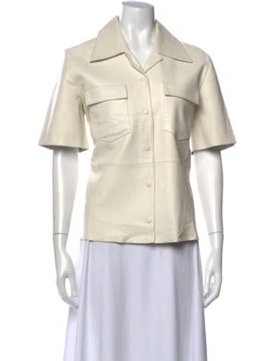 Pre-owned Remain Birger Christensen Leather Short Sleeve Button-up Top In White