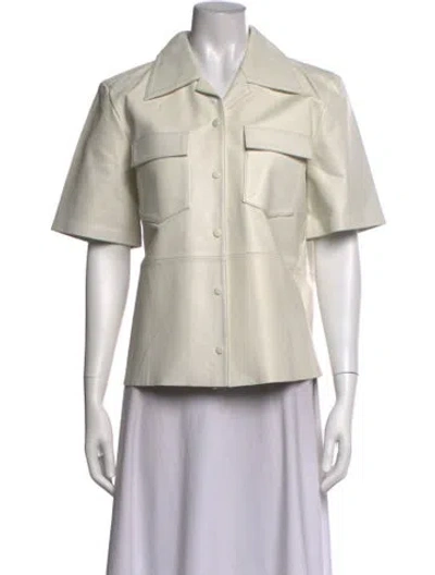 Pre-owned Remain Birger Christensen Leather Short Sleeve Button-up Top In White