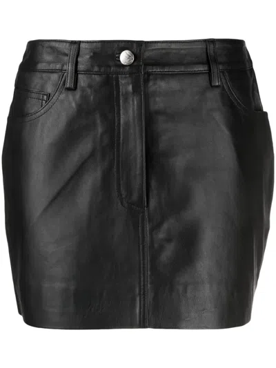 Remain Birger Christensen Leather Straight Miniskirt In Black
