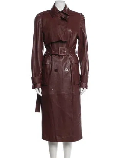 Pre-owned Remain Birger Christensen Leather Trench Coat In Burgundy