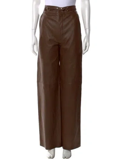 Pre-owned Remain Birger Christensen Leather Wide Leg Pants In Brown