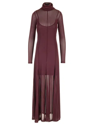Remain Birger Christensen Mesh Maxi Dress In Burgundy
