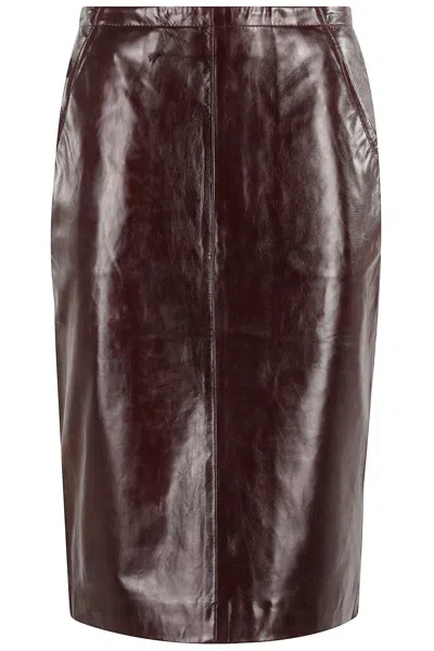 Remain Birger Christensen Midi Leather Skirt In Brown