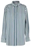 Remain Birger Christensen Remain Oversized Striped Cotton Shirt In Rain Forest Comb