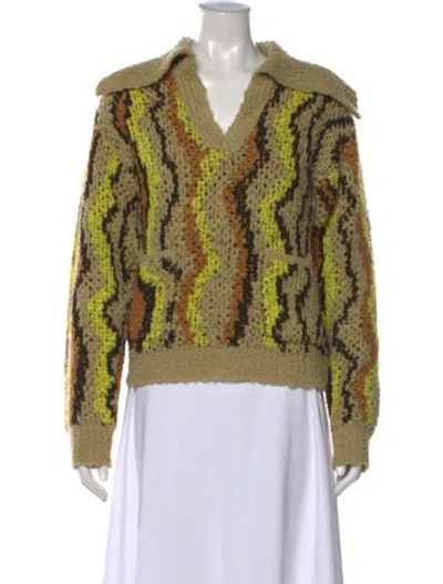 Pre-owned Remain Birger Christensen Patterned V-neck Sweater In Green