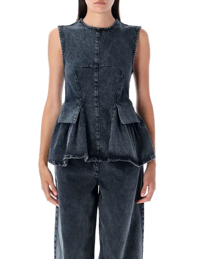 Remain Birger Christensen Peplum Denim Top In Blue