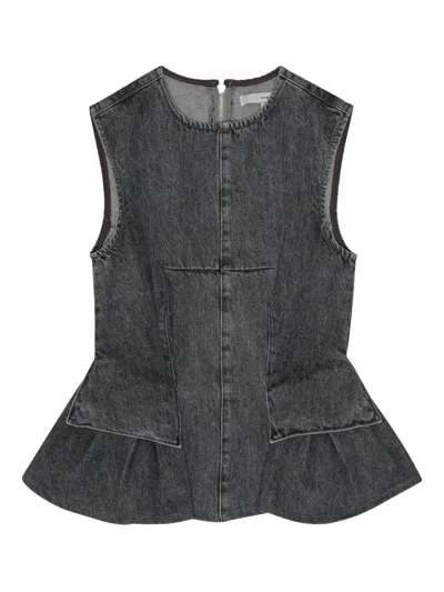 Remain Birger Christensen Peplum Sleeveless Denim Top In Gray