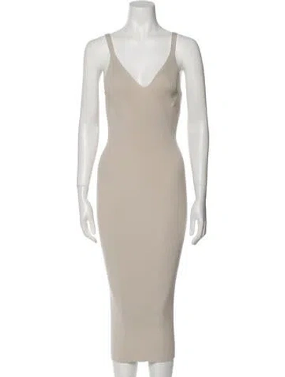 Pre-owned Remain Birger Christensen Plunge Neckline Long Dress In Neutral