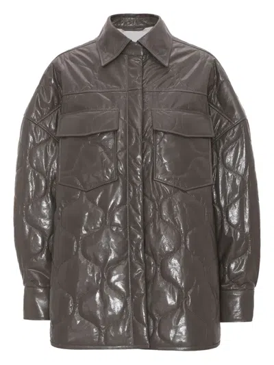 Remain Birger Christensen Quilted Leather Shirt Jacket In Brown