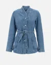Remain Birger Christensen Belted Denim Jacket In Blue