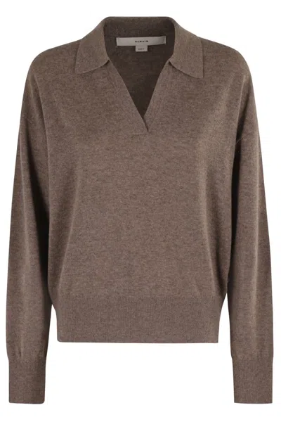 Remain Birger Christensen Remain Knit Polo Sweater In Brown