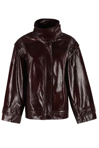 Remain Birger Christensen Remain Oversized Leather Jacket In Burgundy