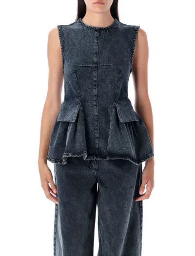 Remain Birger Christensen Remain Peplum Denim Top In Green