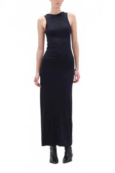 Remain Birger Christensen Ribbed Jersey Scoop Back Maxi Dress In Anthracite In Black