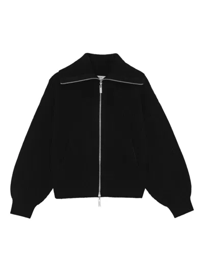 Remain Birger Christensen Ribbed Zip-front Cardigan In Black