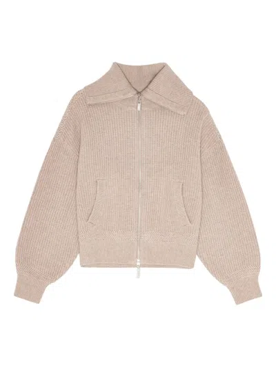Remain Birger Christensen Ribbed Zip-front Cardigan In Neutral