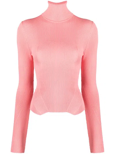 Remain Birger Christensen Roll-neck Ribbed Jumper In Pink