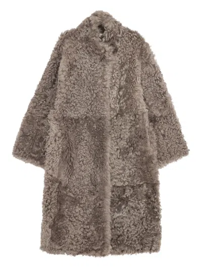 Remain Birger Christensen Shearling Leather Coat In Gray
