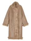 Remain Birger Christensen Shearling Leather Long Coat In Brown