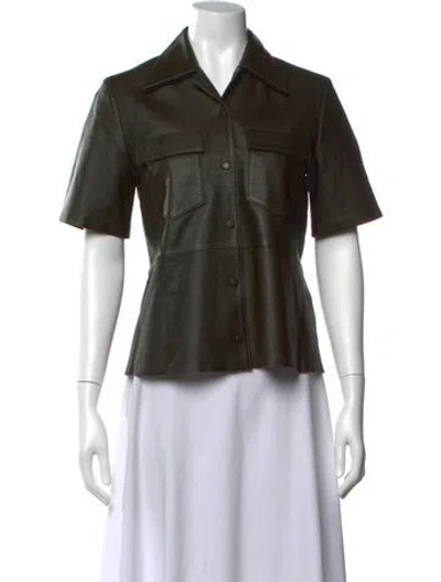Pre-owned Remain Birger Christensen Short Sleeve Button-up Top In Green