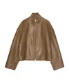 Remain Birger Christensen Stand Collar Zipper Leather Jacket In Brown