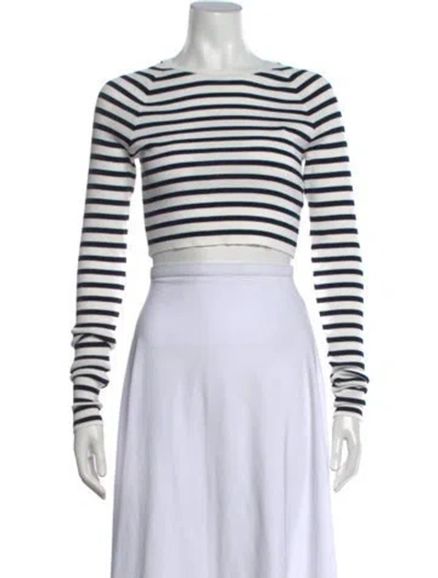 Pre-owned Remain Birger Christensen Striped Crew Neck Crop Top In Blue/white