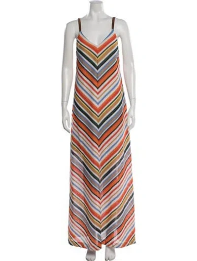 Pre-owned Remain Birger Christensen Striped Long Dress In White