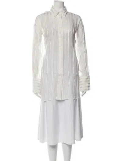 Pre-owned Remain Birger Christensen Striped Long Sleeve Button-up Top In White