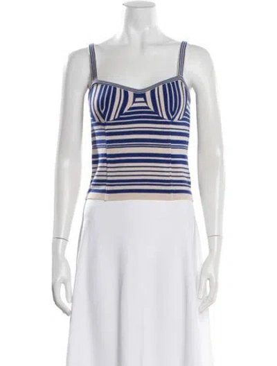 Pre-owned Remain Birger Christensen Striped V-neck Crop Top In Blue