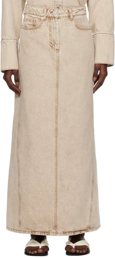 Remain Birger Christensen Tan Vented Denim Maxi Skirt In 16-1103 Pure Cashmer