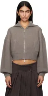 Remain Birger Christensen Taupe Knitted Cropper Bomber Sweater In 2304 Silver Mink