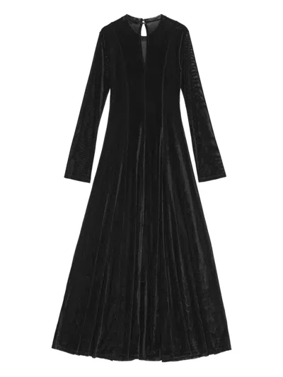 Remain Birger Christensen Velvet Long-sleeve Maxi Dress In Black