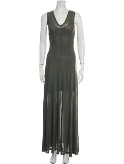 Pre-owned Remain Birger Christensen V-neck Long Dress In Green