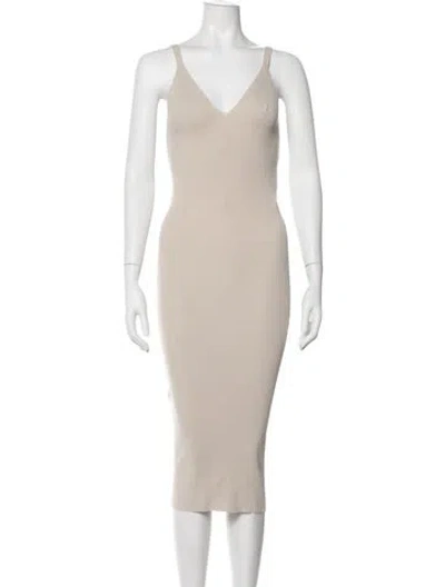 Pre-owned Remain Birger Christensen V-neck Midi Length Dress In Neutrals