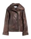 Remain Birger Christensen Woman Jacket Khaki Size 10 Lambskin In Beige