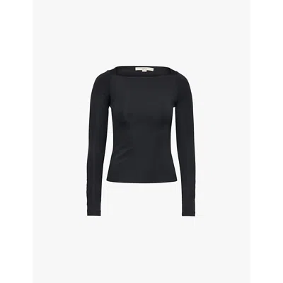 Remain Birger Christensen Womens Black Straight-across-neckline Long Sleeves Stretch-recycled-polyes
