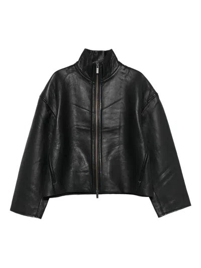 Remain Birger Christensen Long-sleeved Leather Jacket In Black
