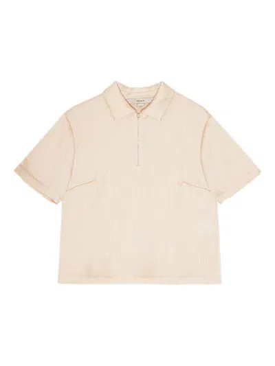 Remain Birger Christensen Zip-front Textured Polo Top In Neutral