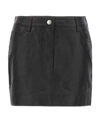 Remain Birger Christensen Leather Straight Miniskirt In Black