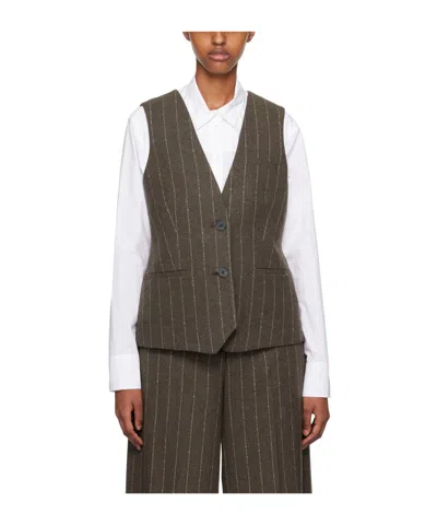 Remain Birger Christensen Pinstripe-pattern Wool-blend Waistcoat In Brown