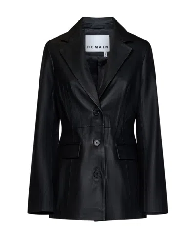 Remain Birger Christensen Single-breasted Leather Blazer In Black