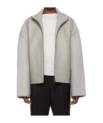 Remain Birger Christensen Stand-collar Zipper Leather Jacket In Gray