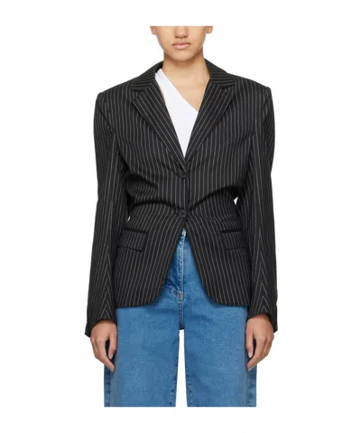 Remain Birger Christensen Stripe Pattern Blazer In Black
