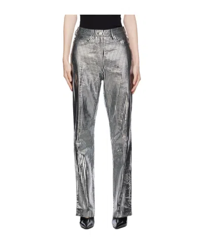 Remain Birger Christensen Striped Straight-leg Leather Trousers In Gray