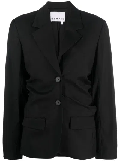 Remain Birger Christensen Ruched Single Breasted Blazer In Black