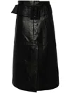 Remain Birger Christensen Black Bonded Leather Midi Skirt In Black