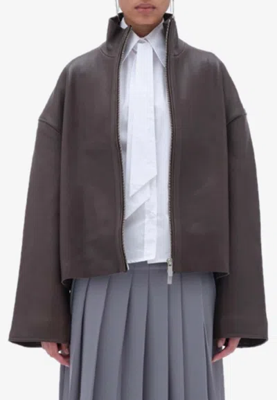 Remain Birger Christensen Bonded Oversized Leather Jacket In Brown
