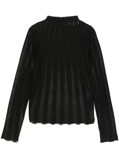 Remain Birger Christensen Fine-knit Long-sleeve T-shirt In Black  