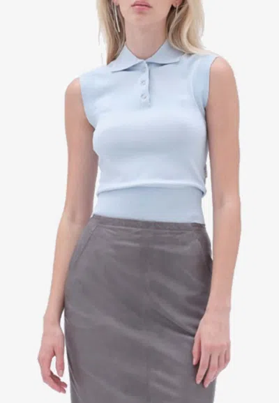Remain Birger Christensen Fitted Knit Sleeveless Polo Top In Light Blue