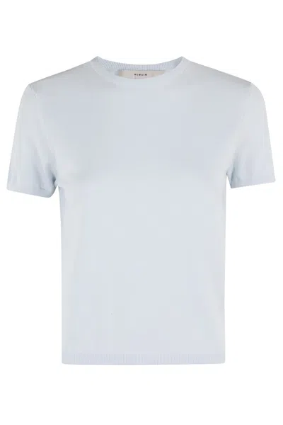 Remain Birger Christensen Remain Fitted Short-sleeve Knitted Top In Blue